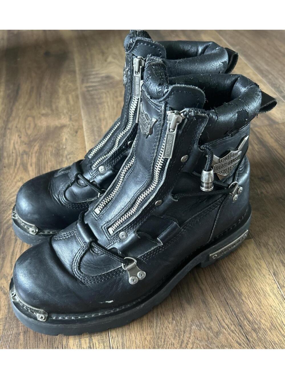 Harley-Davidson Brake Light Motorcycle Boots Mens 8.5 Zip Up Black Leather COOL!